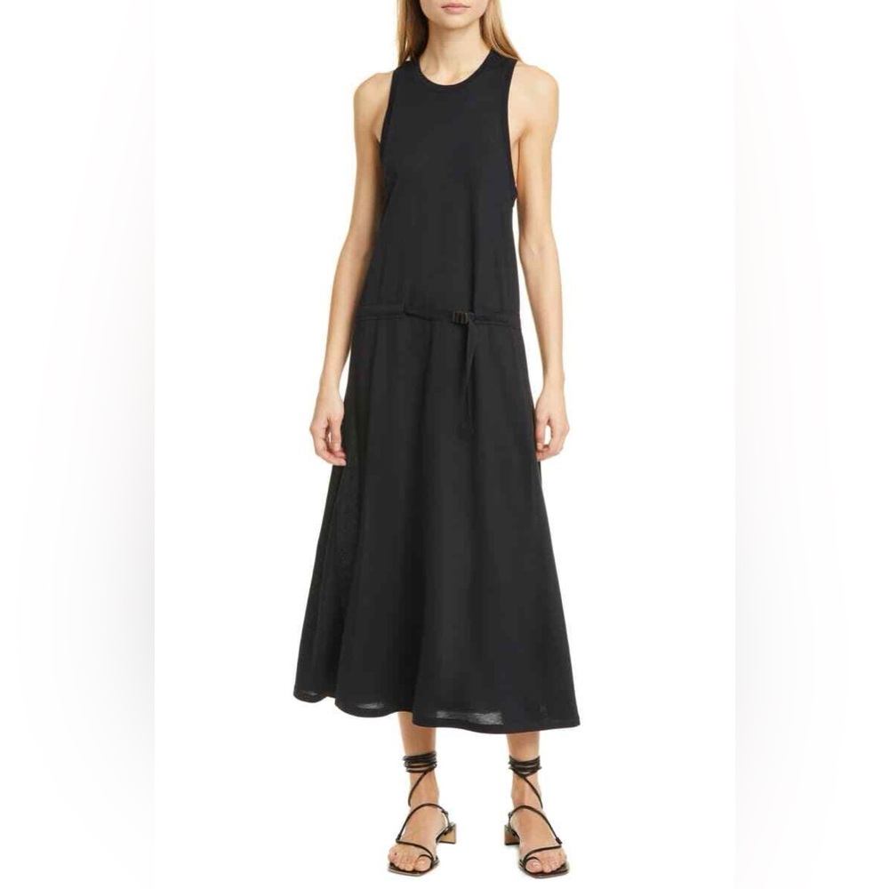 RAG & BONE ROWER BELTED LYOCELL MIDI BLACK TANK DRESS XS Silk Quiet Luxury